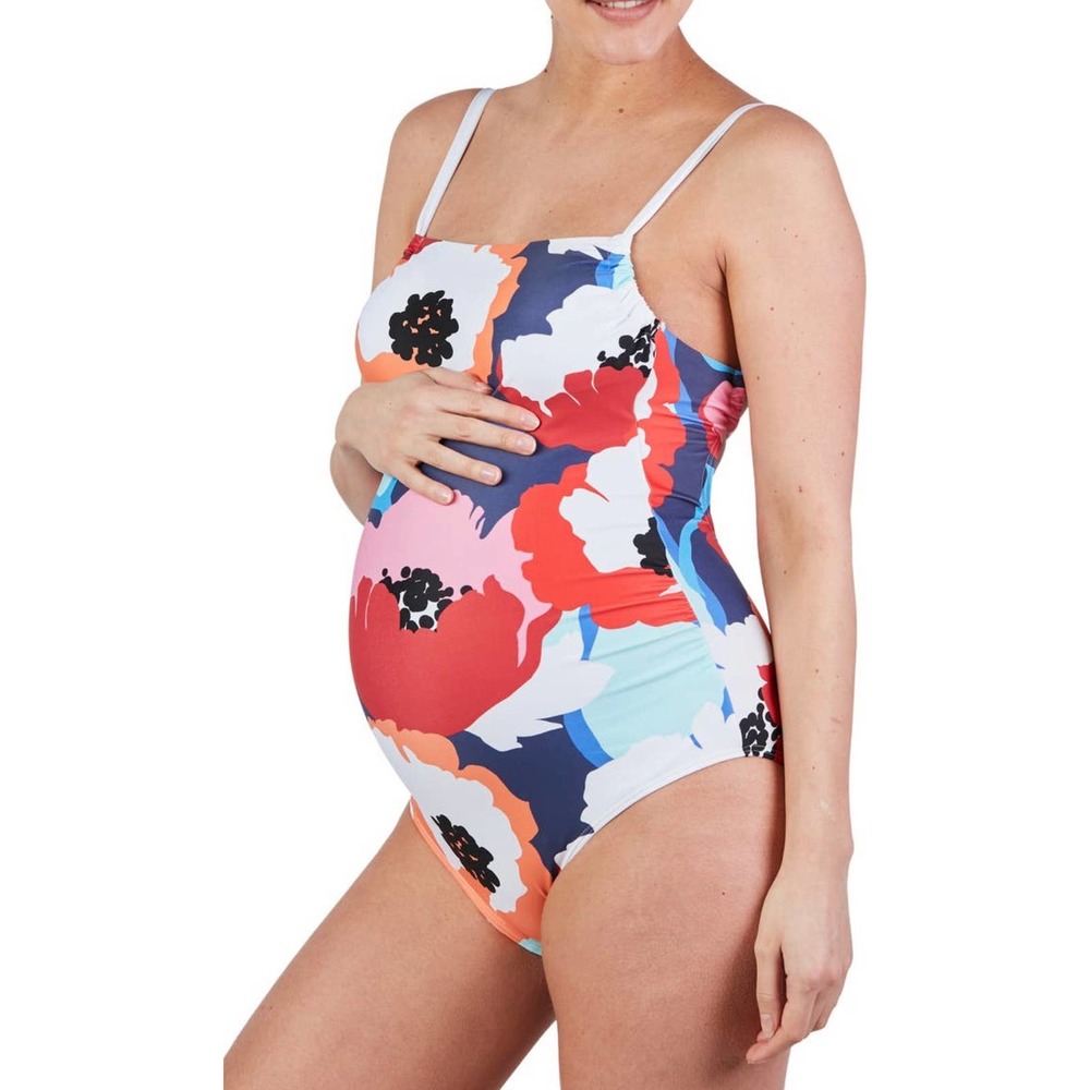 Cache Coeur Floral Maternity One-Piece Swimsuit in Red Pink Blue Navy